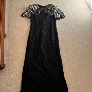 Vintage Scala Elegant Black Evening Dress with Silver Accents